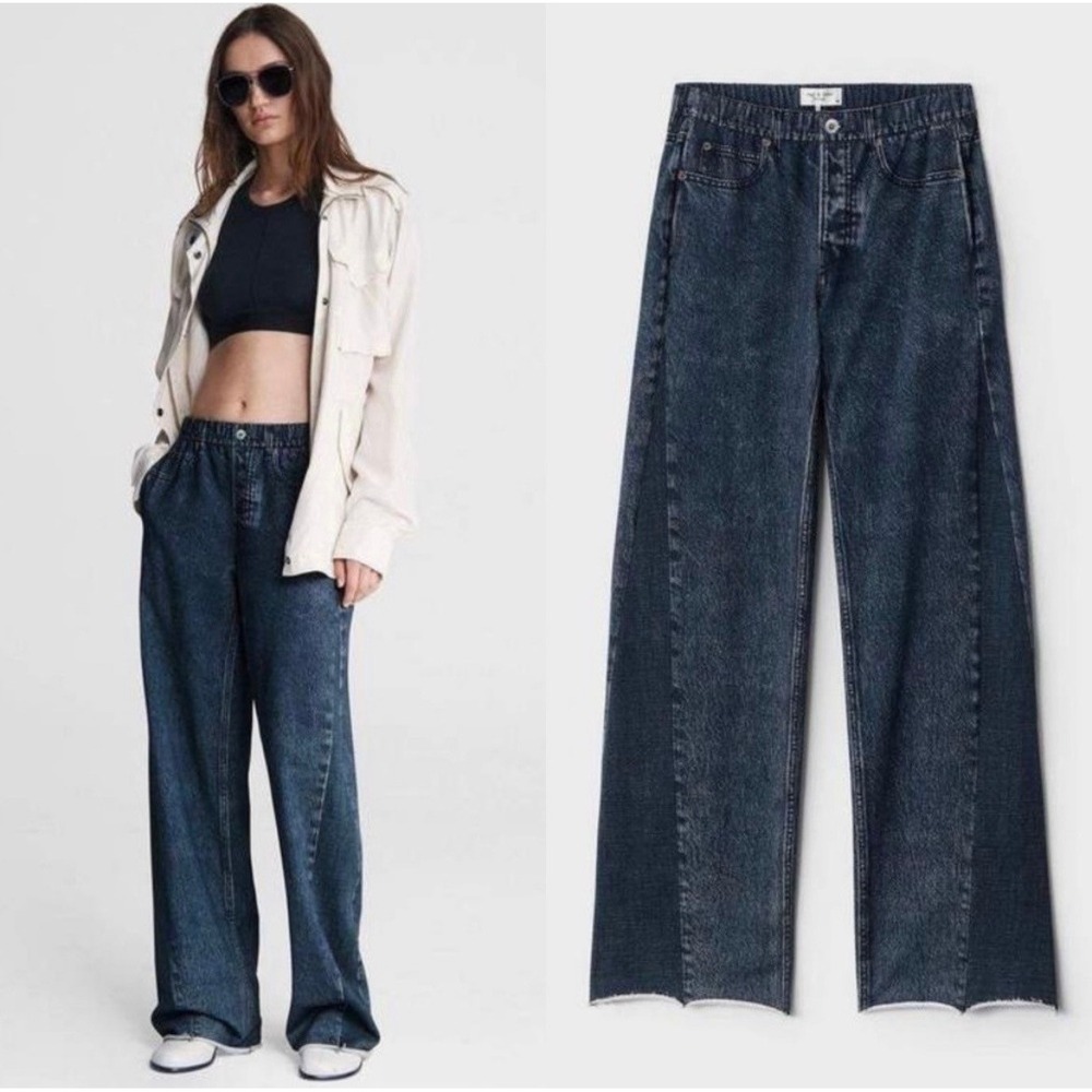 Rag & Bone Miramar Sweatpant Wide Leg Paneled Raw Hem Bridle Trail Blue Medium